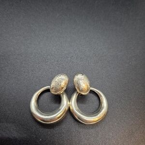 Large Vintage Sterling Silver 925 Hollow Loop Door Knocker Earrings